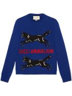 Gucci Embroidered Knitted Sweater - Blue