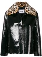 Stand Leopard Collar Faux-leather Jacket - Black