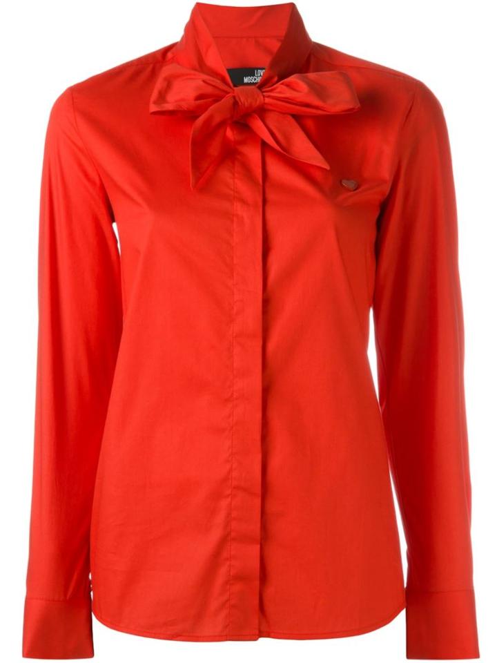 Love Moschino Heart Detail Foulard Shirt, Women's, Size: 40, Red, Cotton/spandex/elastane