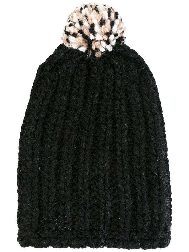 Danielapi Pompom Ribbed Beanie, Adult Unisex, Black, Polyamide/wool/alpaca