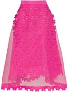 Paskal Floral Appliqué Sheer Midi Skirt - Pink