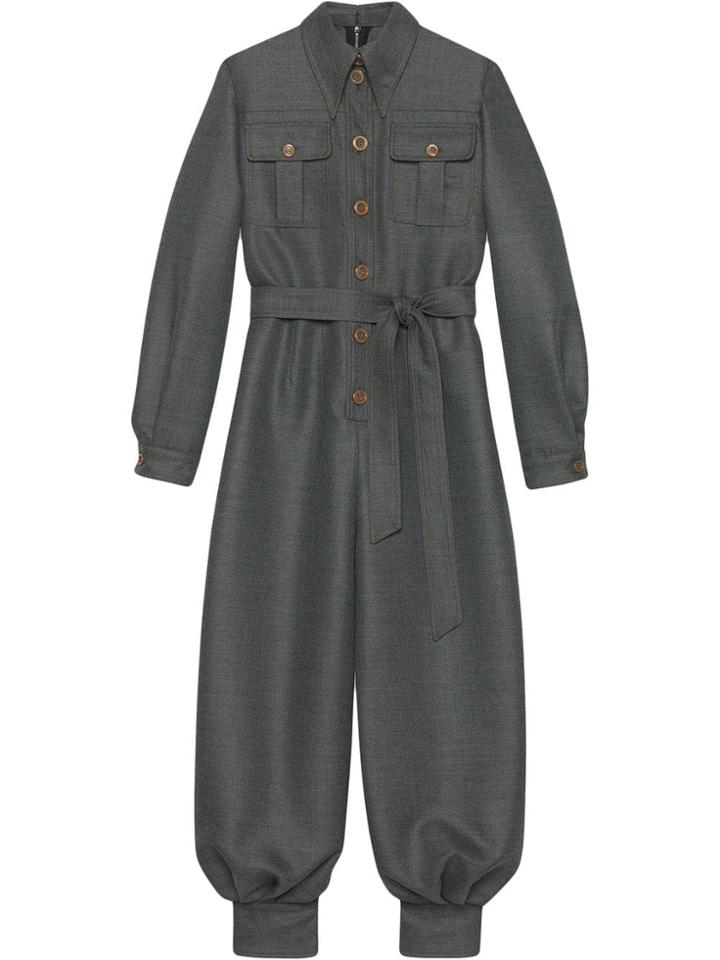 Gucci Belted Wool Jumpsuit - Grey