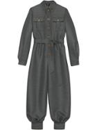 Gucci Belted Wool Jumpsuit - Grey