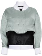 Esteban Cortazar Cropped Silk Bomber Jacket - Grey