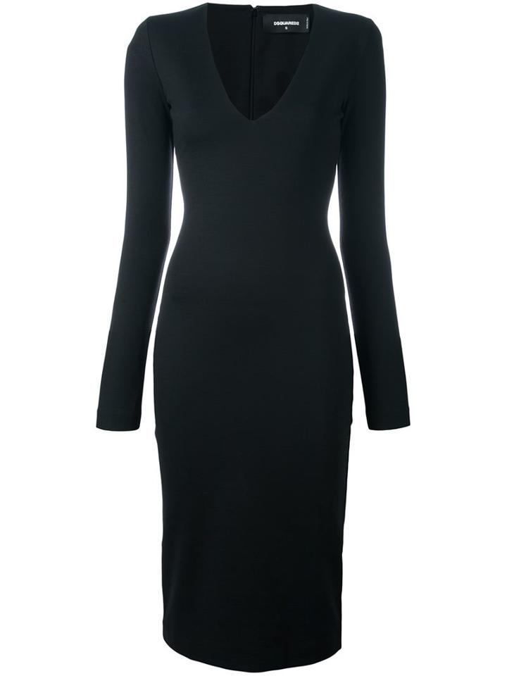 Dsquared2 Fitted Long Sleeved Dress, Women's, Size: Small, Black, Polyamide/polyester/spandex/elastane/virgin Wool