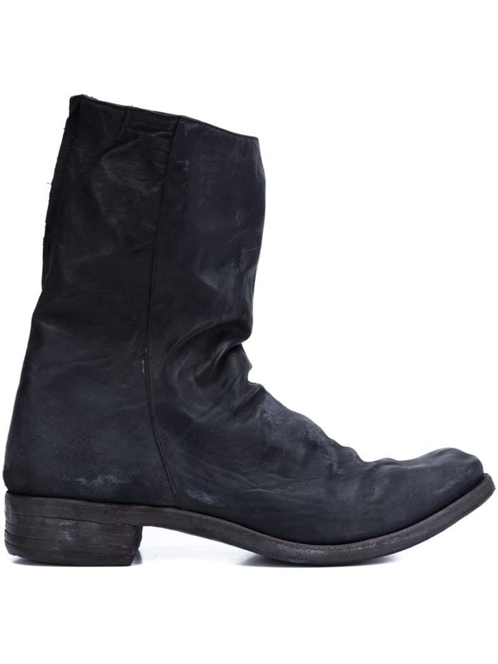 A Diciannoveventitre Double Zipper Boots, Men's, Size: 45, Black, Leather/horse Leather