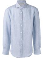 Brunello Cucinelli Striped Shirt, Men's, Size: Small, Blue, Linen/flax/cotton