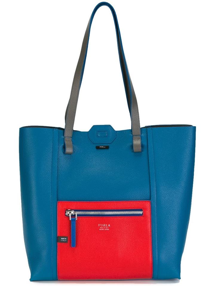 Furla Colour Block Tote, Men's, Blue, Leather