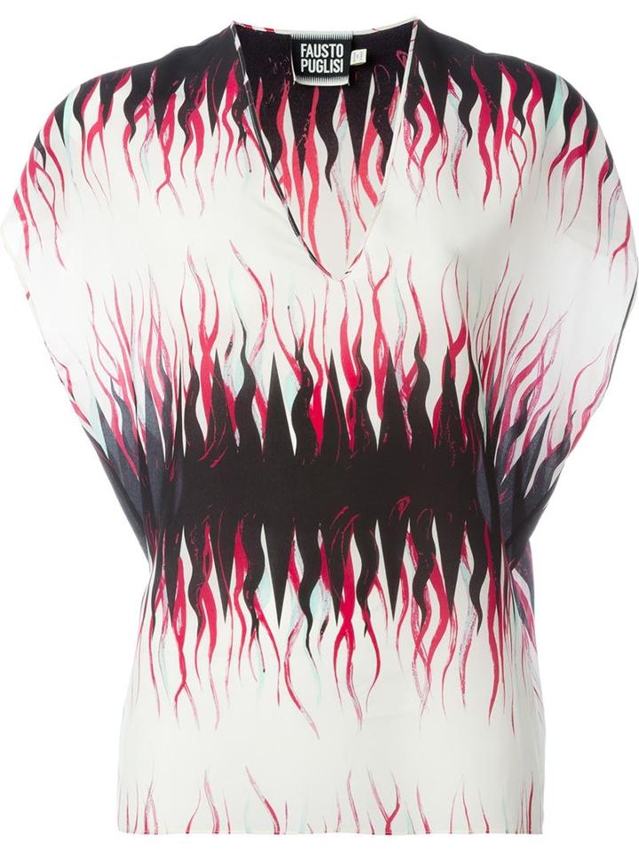 Fausto Puglisi Printed V-neck Blouse, Women's, Size: 42, Silk