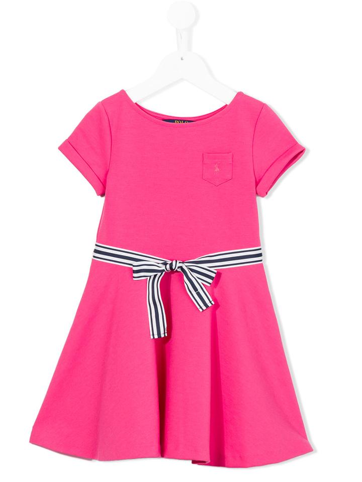 Ralph Lauren Kids Bow Ribbon Waist Dress, Girl's, Size: 7 Yrs, Pink/purple