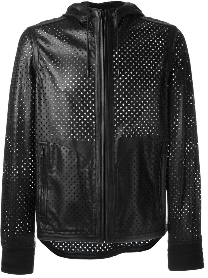 Givenchy Perforated Jacket, Men's, Size: Medium, Black, Lamb Skin/viscose/polyamide/spandex/elastane