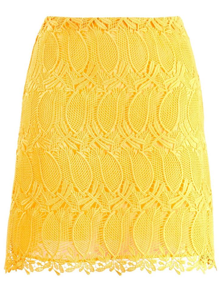 Giamba Lace Embroidered Mini Skirt - Yellow