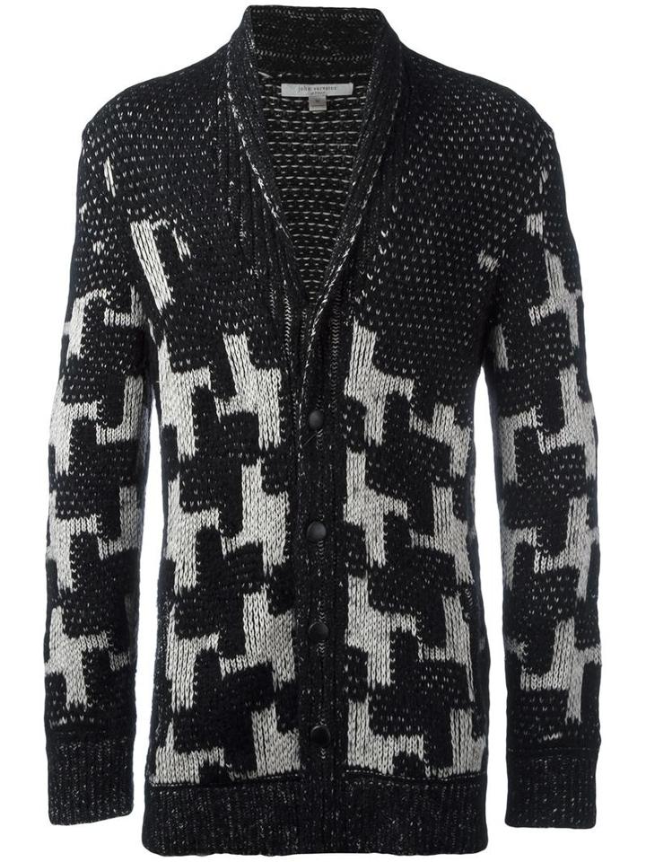 John Varvatos Patterned Cardigan, Men's, Size: Large, Black, Cotton/polyamide/alpaca