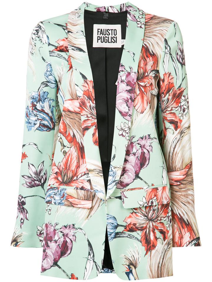 Fausto Puglisi - Floral Print Blazer - Women - Silk/spandex/elastane/acetate/viscose - 42, Blue, Silk/spandex/elastane/acetate/viscose