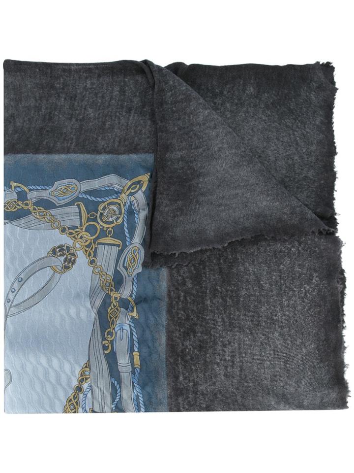 Avant Toi Distressed Printed Scarf - Blue