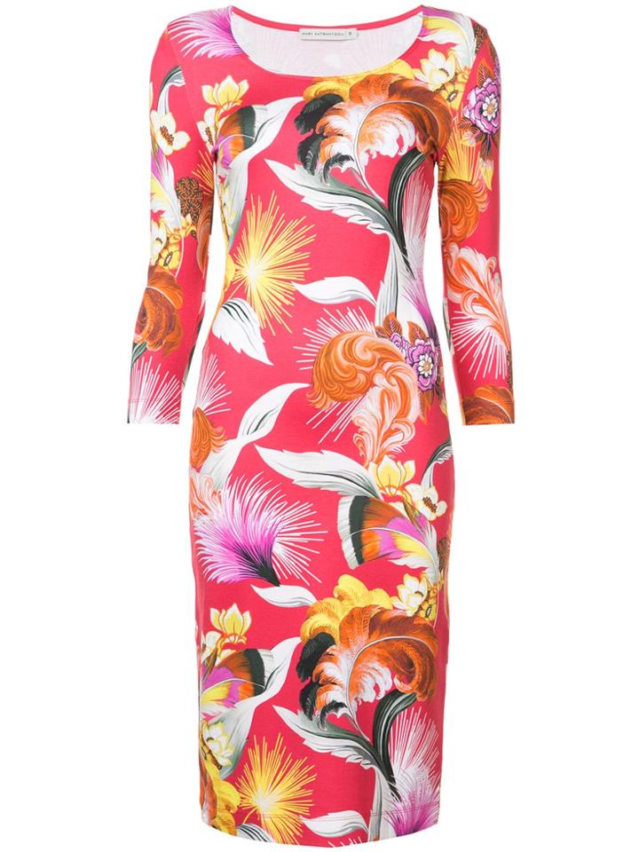 Mary Katrantzou Feather Print Fitted Dress - Pink