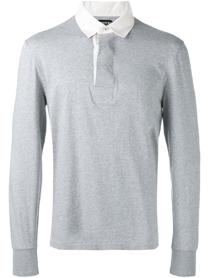 Tom Ford Contrast Collar Polo Shirt, Men's, Size: 54, Grey, Cotton
