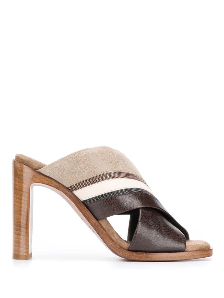 Brunello Cucinelli Double Strap Mules - Brown