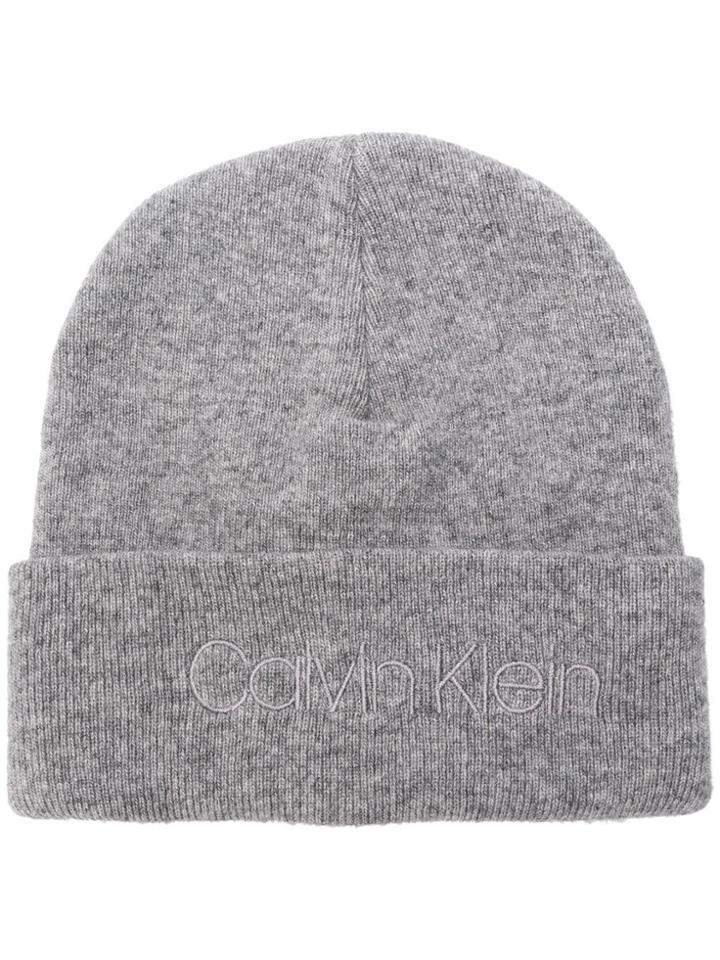 Calvin Klein Embroidered Logo Beanie - Grey