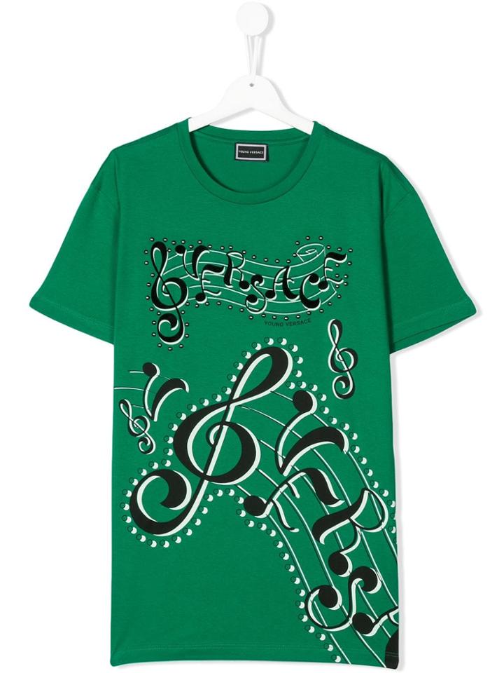 Young Versace Teen Musical Notes Logo Print T-shirt - Green