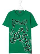 Young Versace Teen Musical Notes Logo Print T-shirt - Green