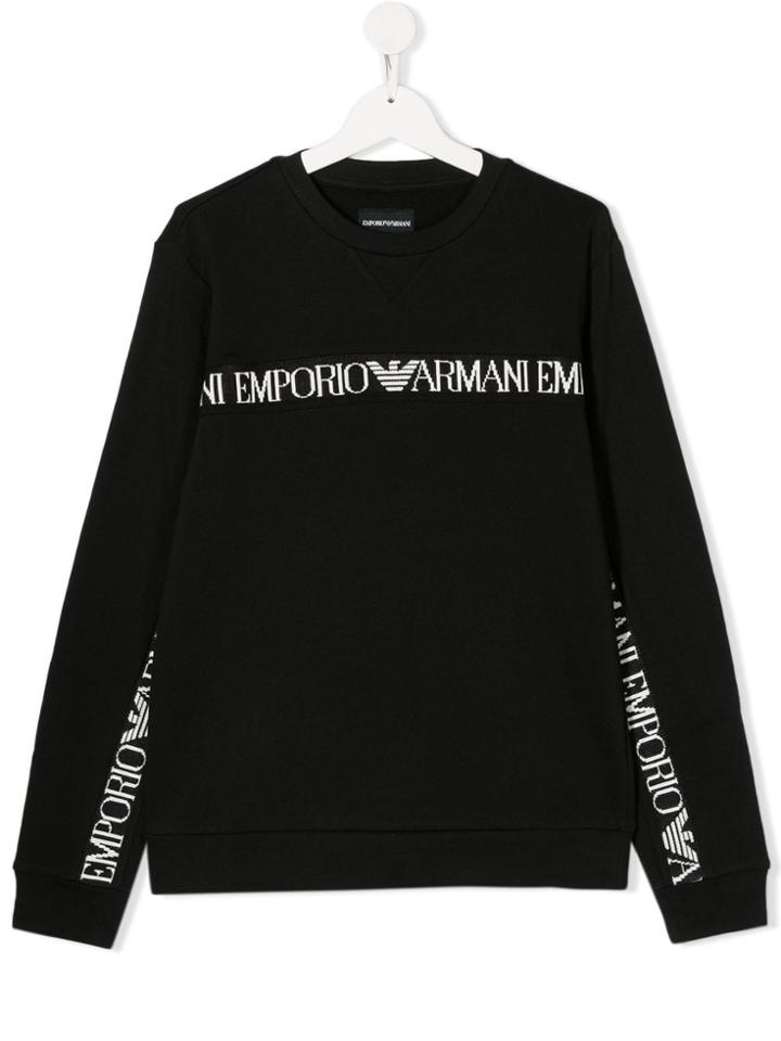 Emporio Armani Kids Long Sleeve Logo Trim Sweater - Black