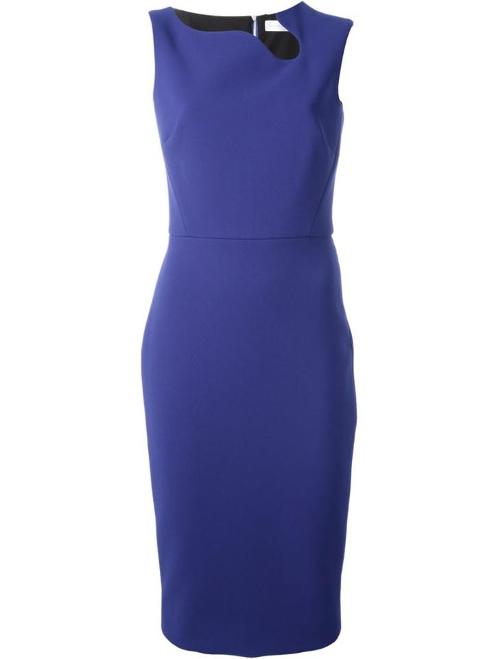 Victoria Beckham Irregular Neckline Dress, Women's, Size: 12, Blue, Triacetate/polyester/cotton