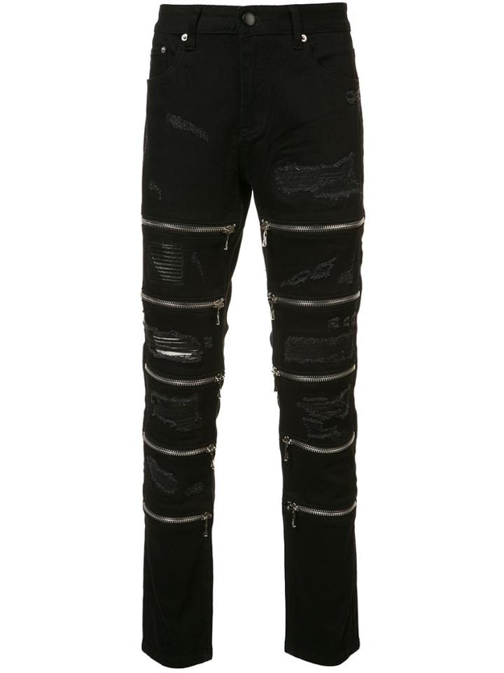 God's Masterful Children Front Zips Skinny Jeans - Black