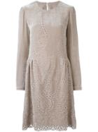 Alberta Ferretti Perforated Detailing Flared Dress, Women's, Size: 42, Nude/neutrals, Rayon/silk/cotton/silk