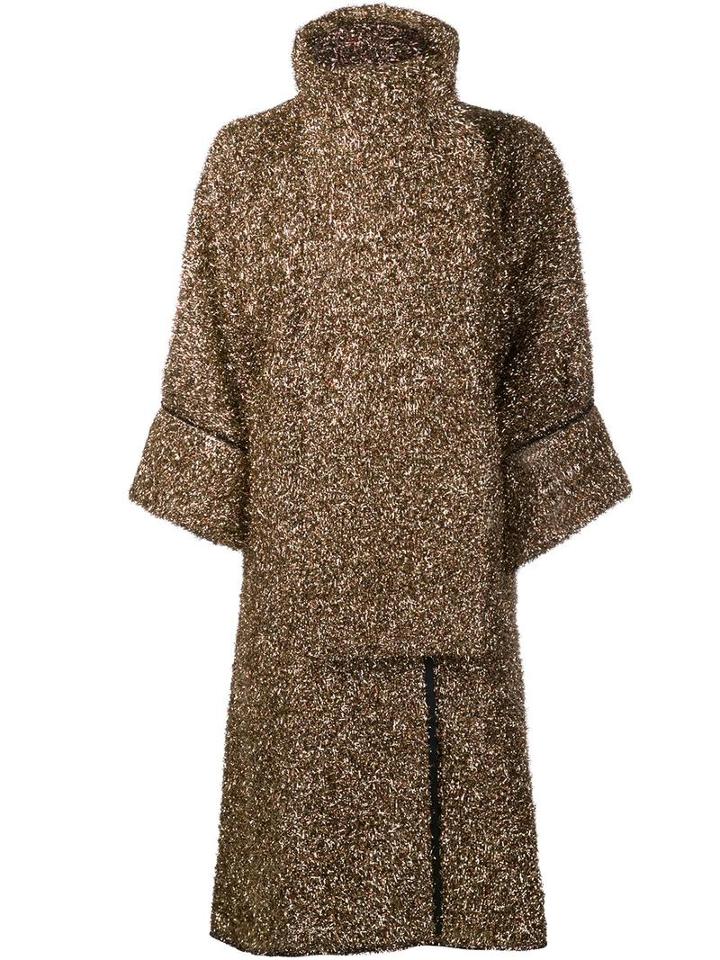 Dolce & Gabbana Shiny Knit Oversized Coat, Women's, Size: 40, Grey, Wool/polyester/polyamide/silk