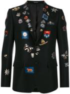 Alexander Mcqueen Badge Appliqué Blazer, Men's, Size: 50, Black, Cotton/polyester/silk/viscose