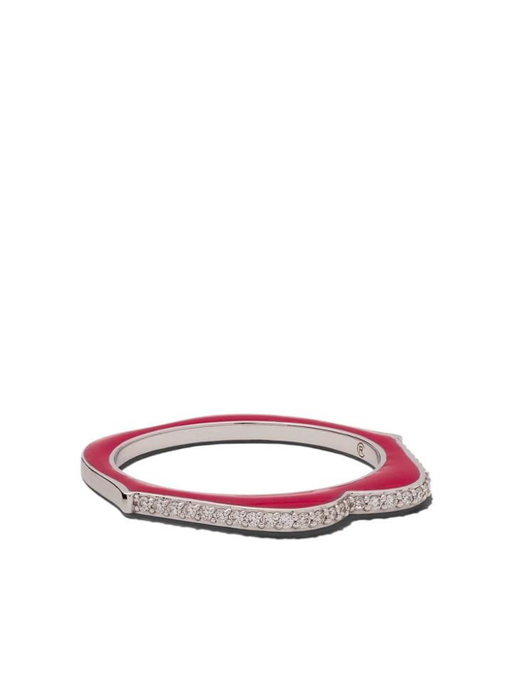 Raphaele Canot 18kt White Gold Omg! Diamond And Enamel Ring - Red