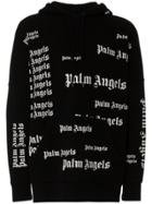 Palm Angels All Over Logo Print Cotton Hoodie - Black