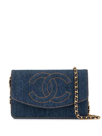 Chanel Pre-owned 1997 Cc Stitch Chain Wallet - Blue