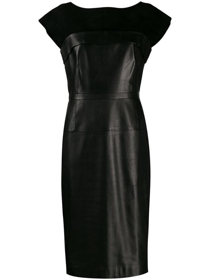 Gucci Pre-owned Leather And Silk Fitted Dress - Black