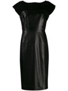 Gucci Pre-owned Leather And Silk Fitted Dress - Black