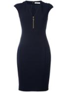 Versace Collection V-neck Fitted Dress, Women's, Size: 46, Blue, Polyester/spandex/elastane/cotton