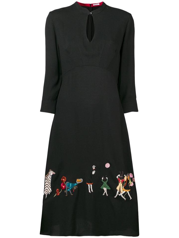 Vilshenko Embroidered Floral Details Dress - Black