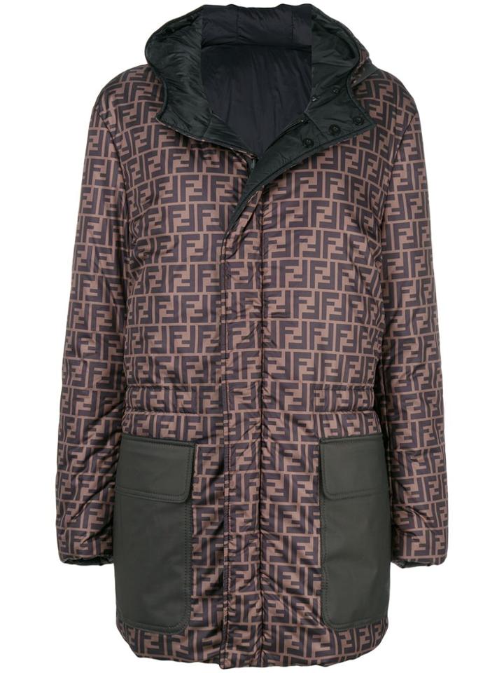 Fendi Reversible Logo Print Parka - Brown