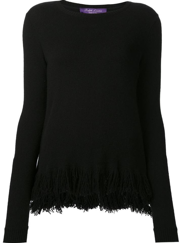 Ralph Lauren Cashmere Fringed Hem Jumper, Women's, Size: Medium, Black, Cashmere