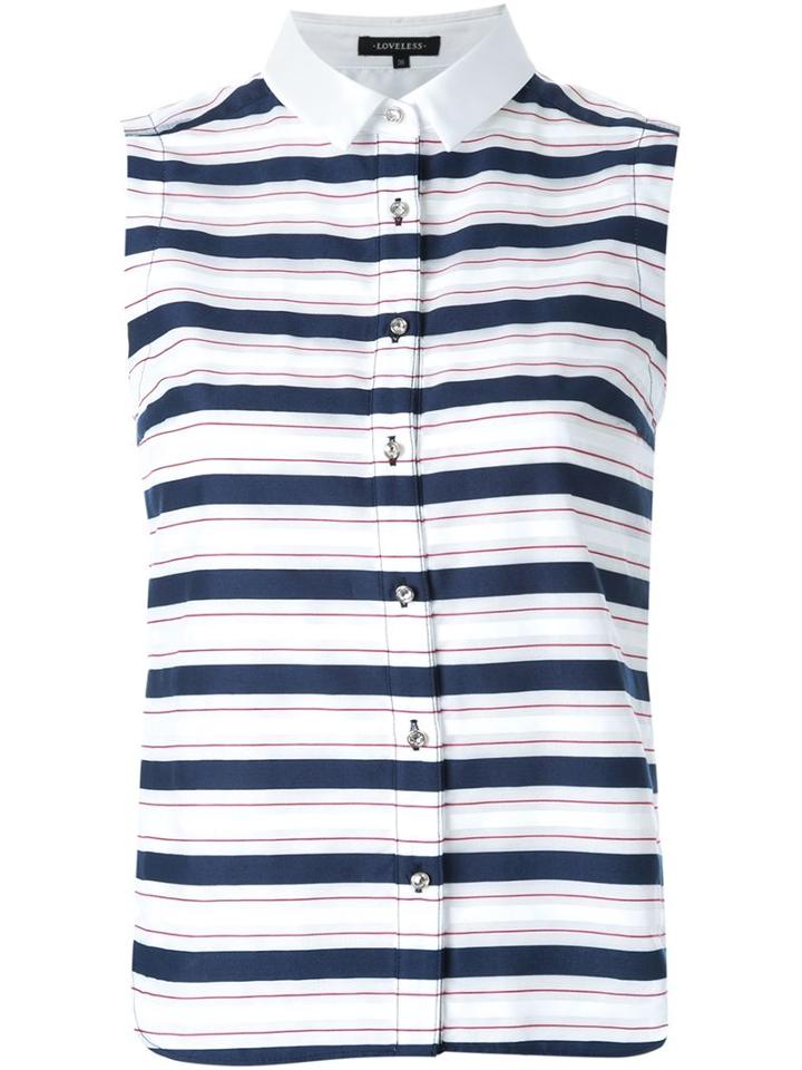 Loveless - Striped Sleeveless Shirt - Women - Cotton/rayon - 36, White, Cotton/rayon