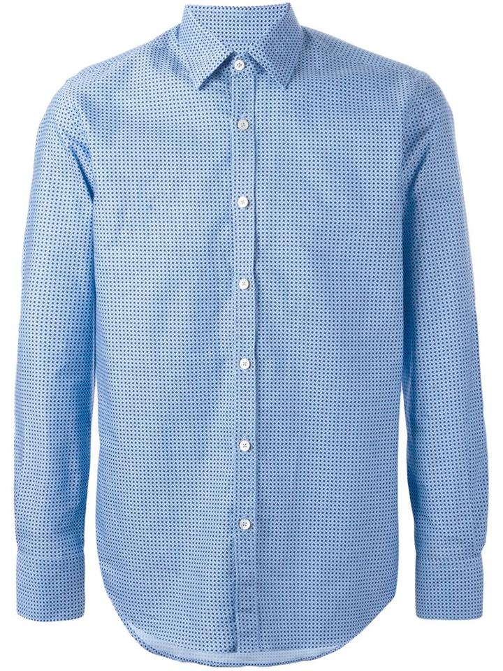 Canali Micro Print Shirt, Men's, Size: Xxl, Blue, Cotton