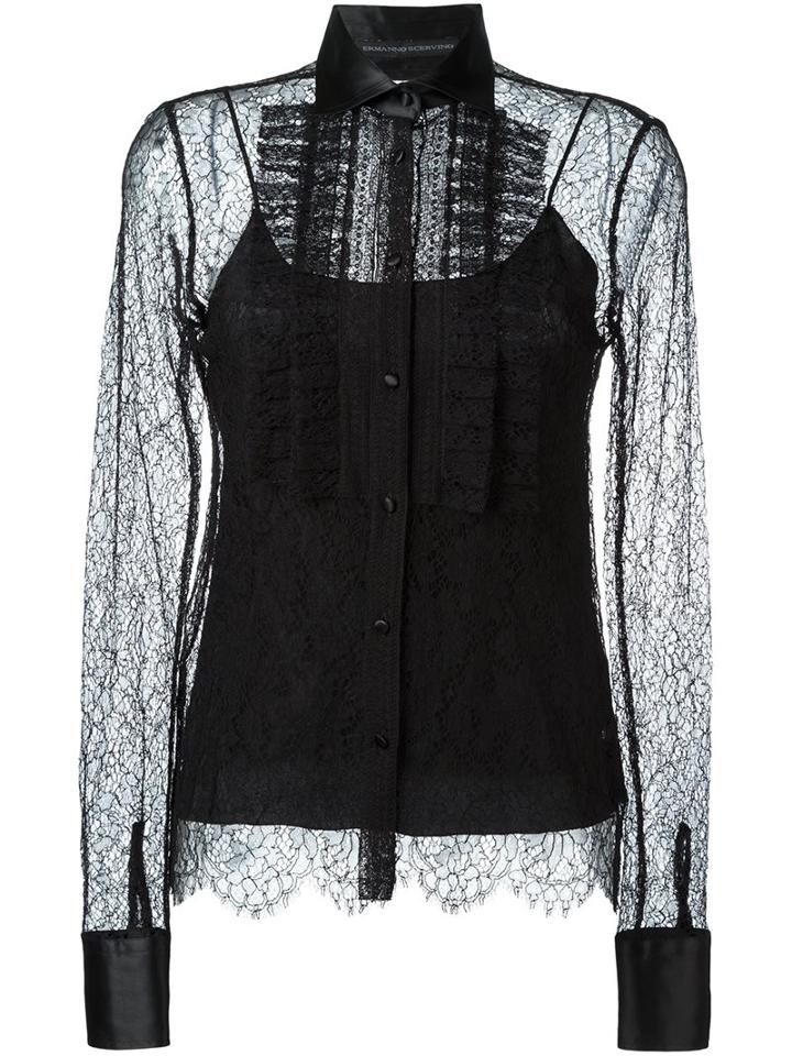 Ermanno Scervino Semi Sheer Lace Blouse, Women's, Size: 44, Black, Polyamide/cotton/viscose/silk