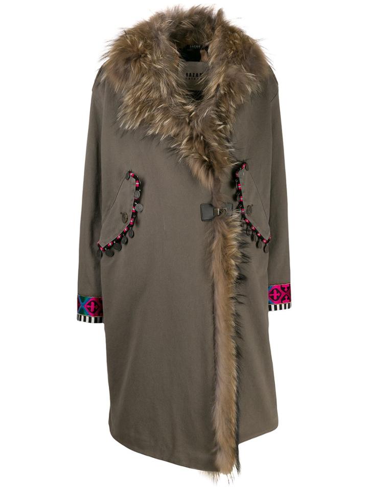 Bazar Deluxe Faux Fur Trim Wrap Coat - Grey