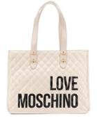 Love Moschino Quilted Logo Print Tote - Neutrals