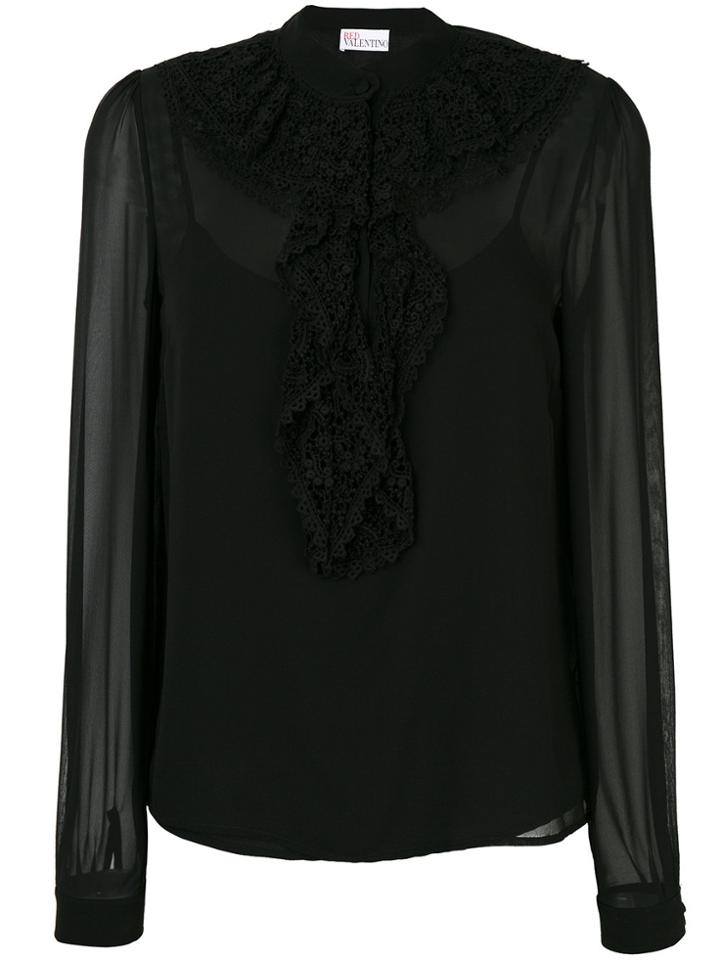 Red Valentino Sheer Ruffle Blouse - Black