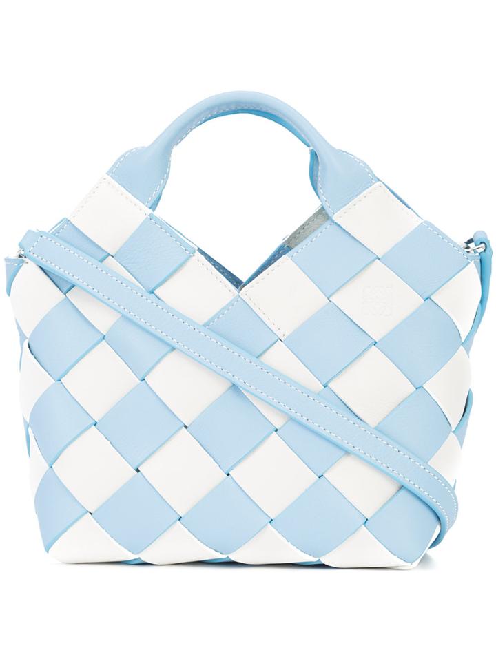 Loewe Gingham Woven Basket Bag - Blue
