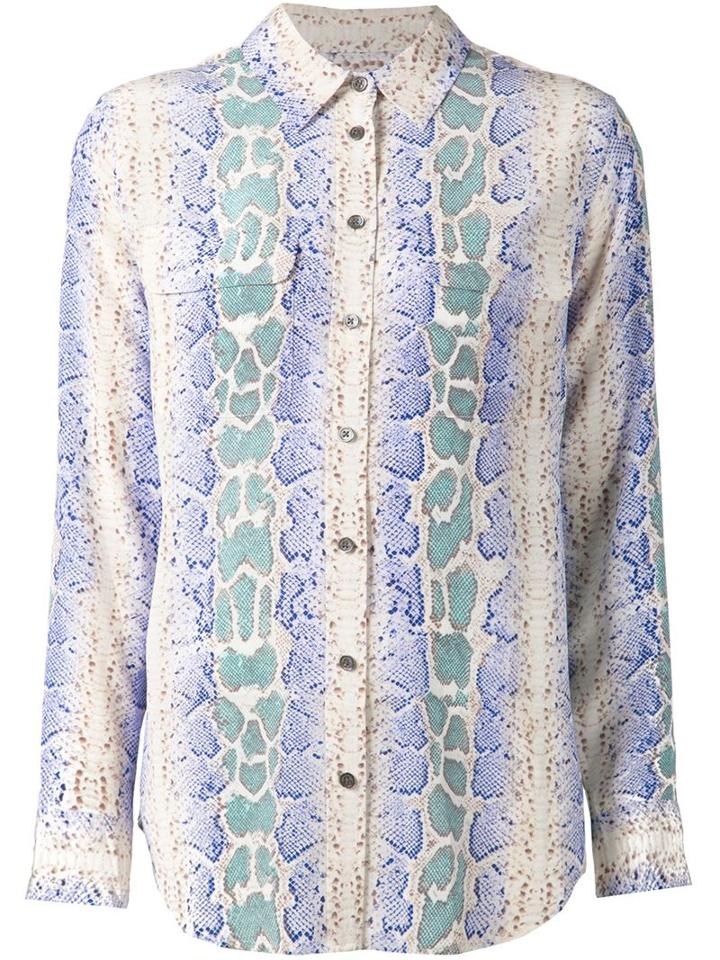 Equipment Python Skin Print Shirt, Women's, Size: S, Blue, Silk