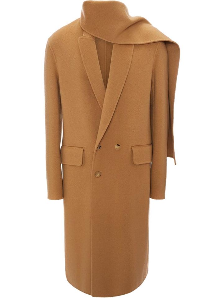 Jw Anderson Camel Double Face Wool Scarf Coat - Brown