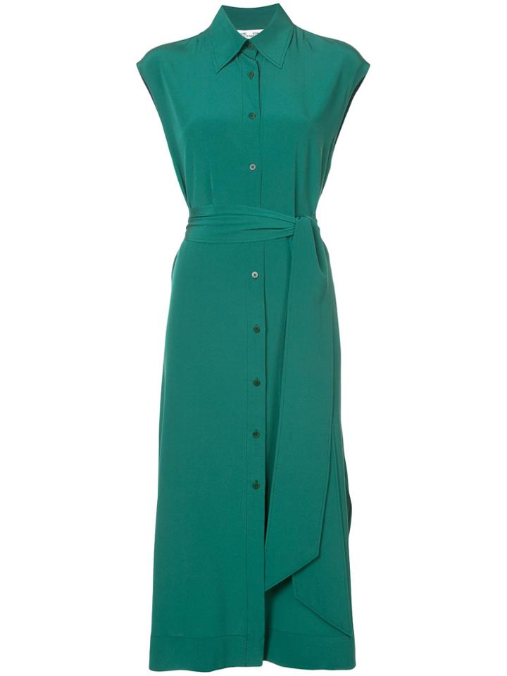 Dvf Diane Von Furstenberg Belted Button Down Dress - Green